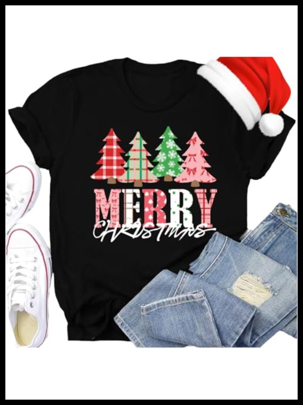 Merry Christmas Graphic Tee Short Sleeve Crew Neck Relaxed Fit Holiday Top